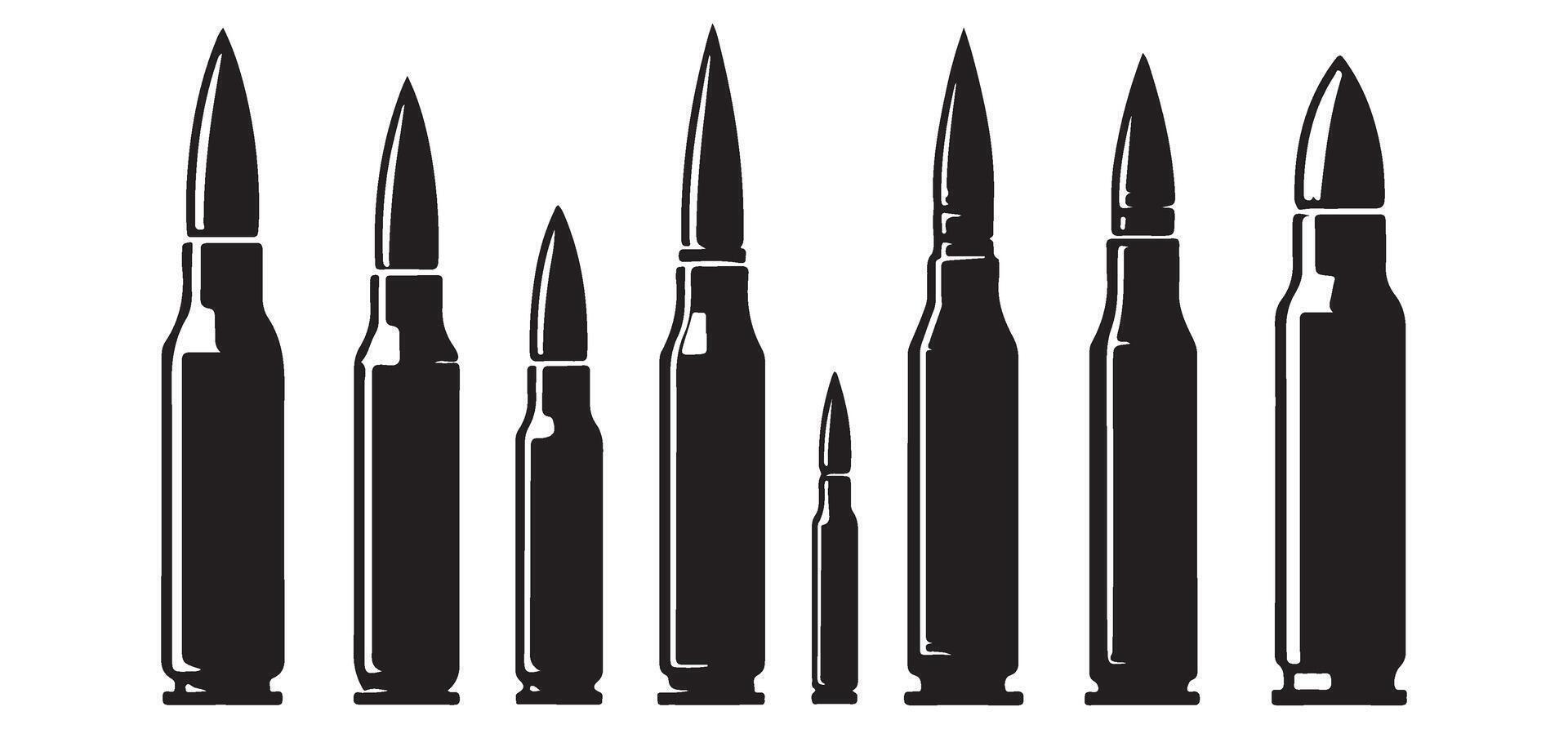 Various Silhouette Bullets Ammo Collection for Military Enthusiasts vector