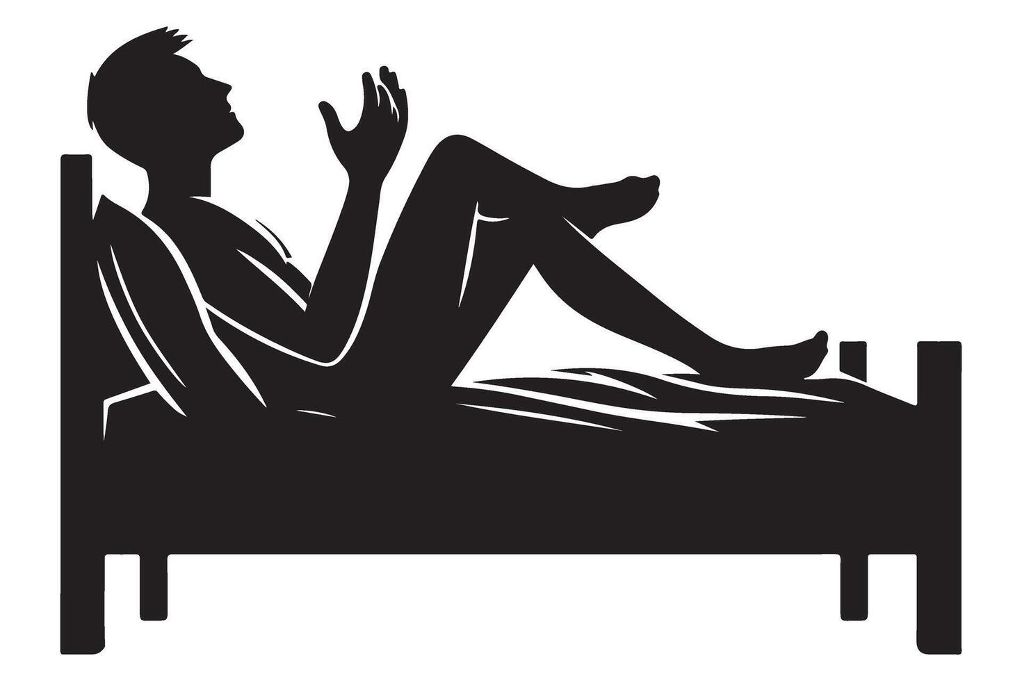 Man Relaxing on Bed A Silhouette Illustration of Peacefulness vector