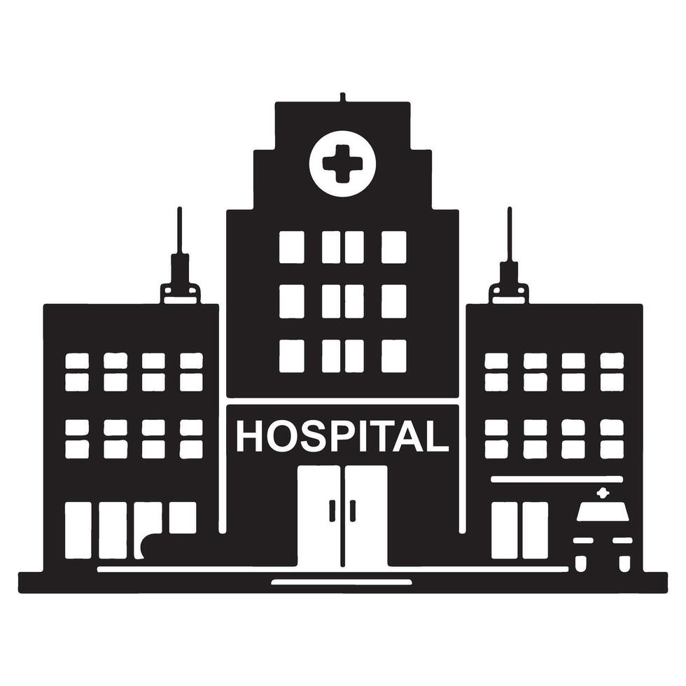 Detailed hospital building illustration with ambulance and modern elements vector