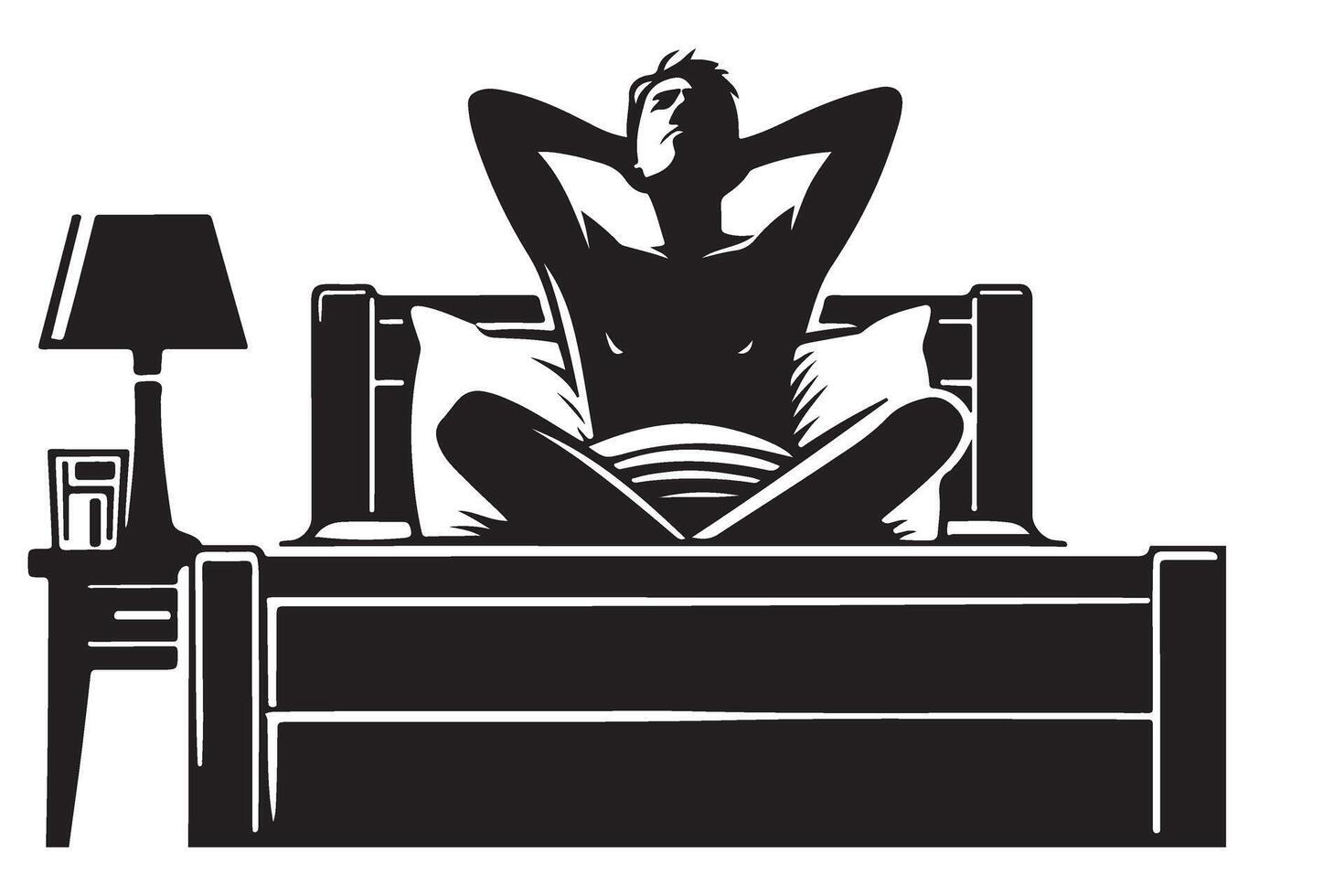 Relaxed man in bed enjoying leisure time illustration vector