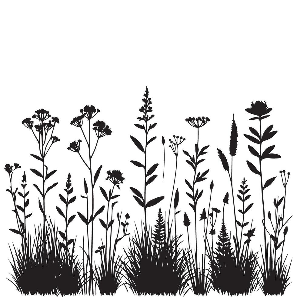 Silhouette Wild Plants and Grass Art Creative Design vector
