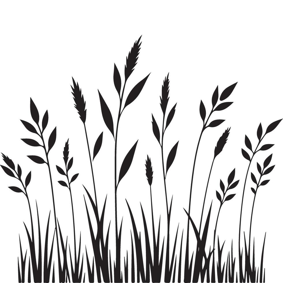 Field Grass Silhouette Art Black and White Illustration vector