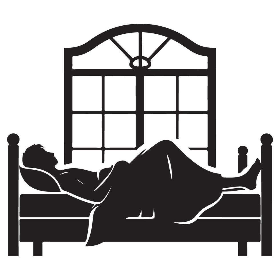 Restful Sleep Silhouette Illustration Depicting a Person in Bed vector