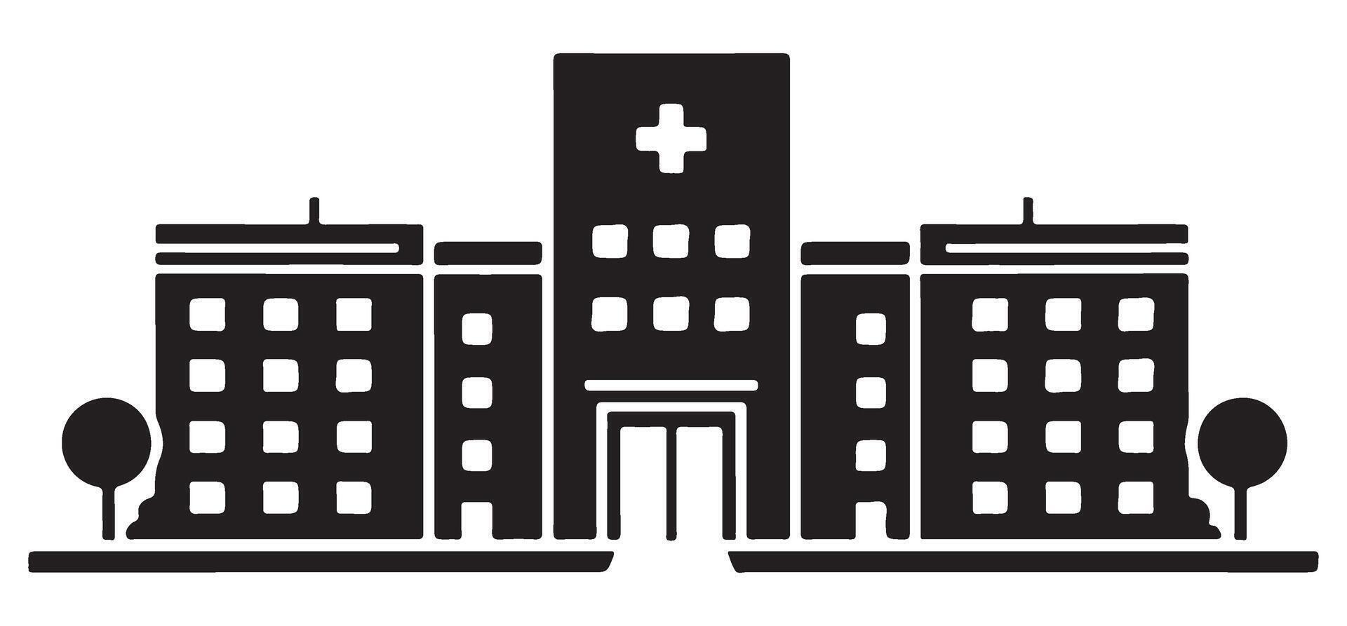 Modern Hospital Building Silhouette With Trees Graphic Design vector
