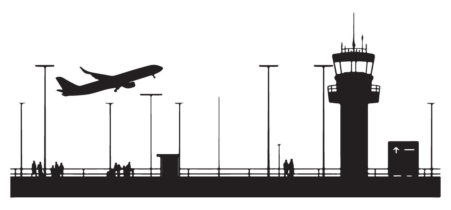 Silhouette Airplane Taking Off Airport Infrastructure Graphic Design vector