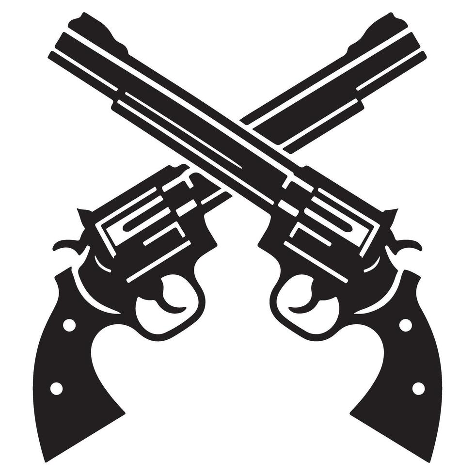Crossed Revolvers Silhouette Art Illustration for Western and Action Designs vector