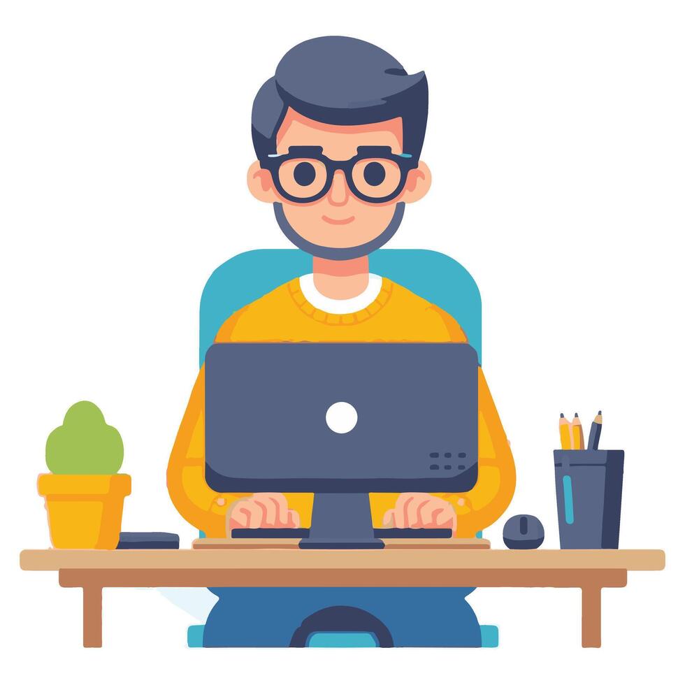 Focused Programmer Coding at His Desk Illustrating Concentration vector