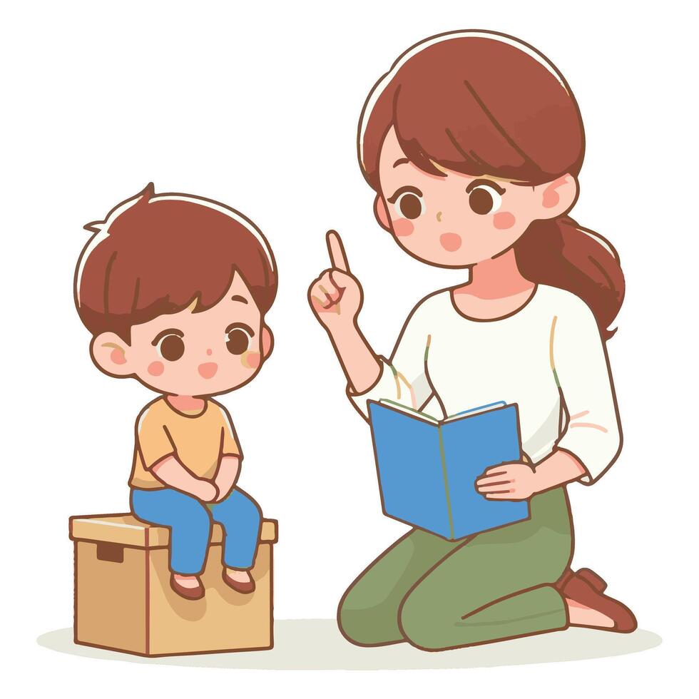 Mother Reading to Son Illustration of Story Time Fun vector