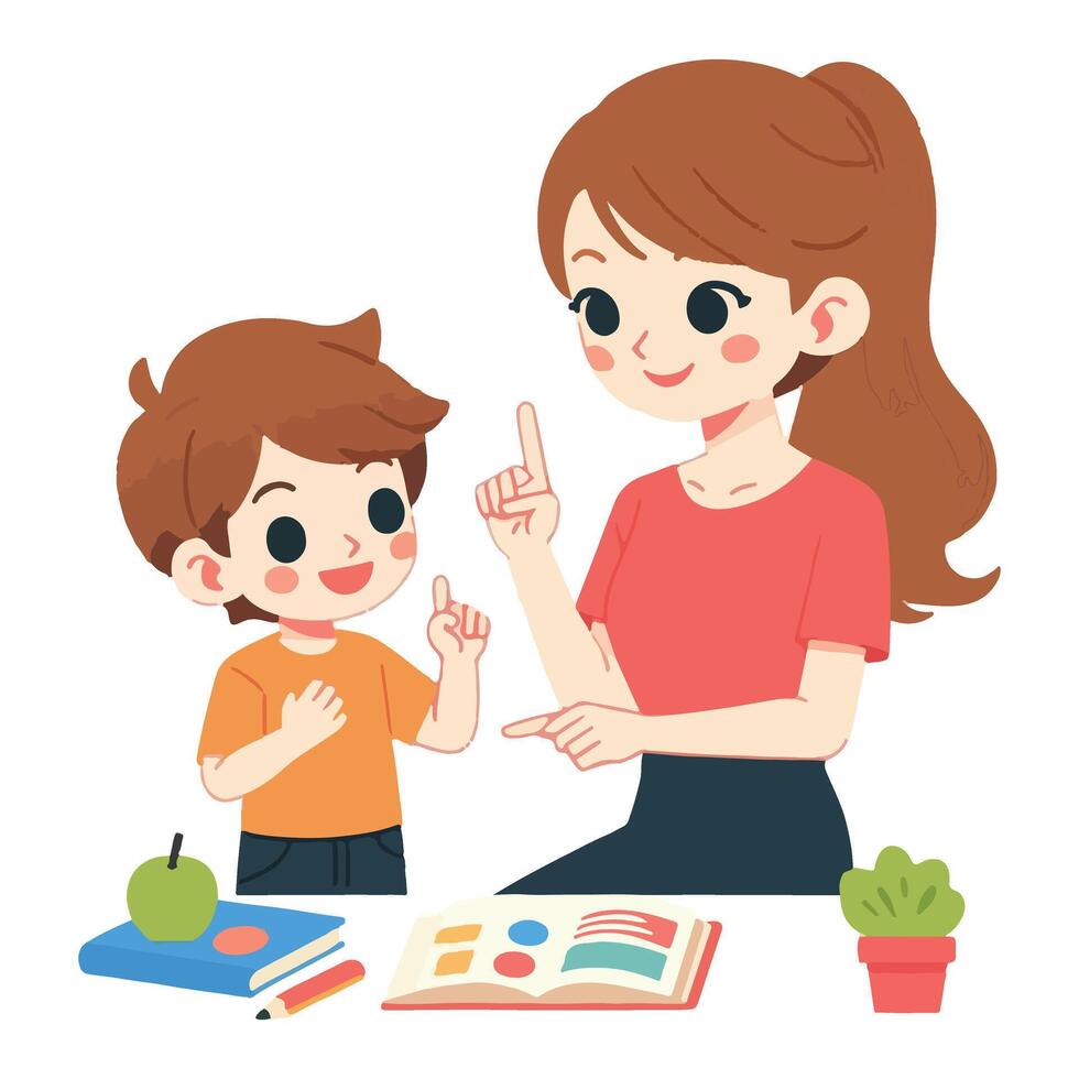 Mother Teaching Her Child Illustration Educational Art Style vector