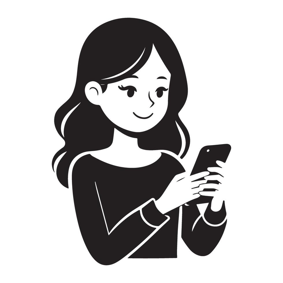 Modern Girl Using Smartphone Illustration Character Silhouette Graphic vector