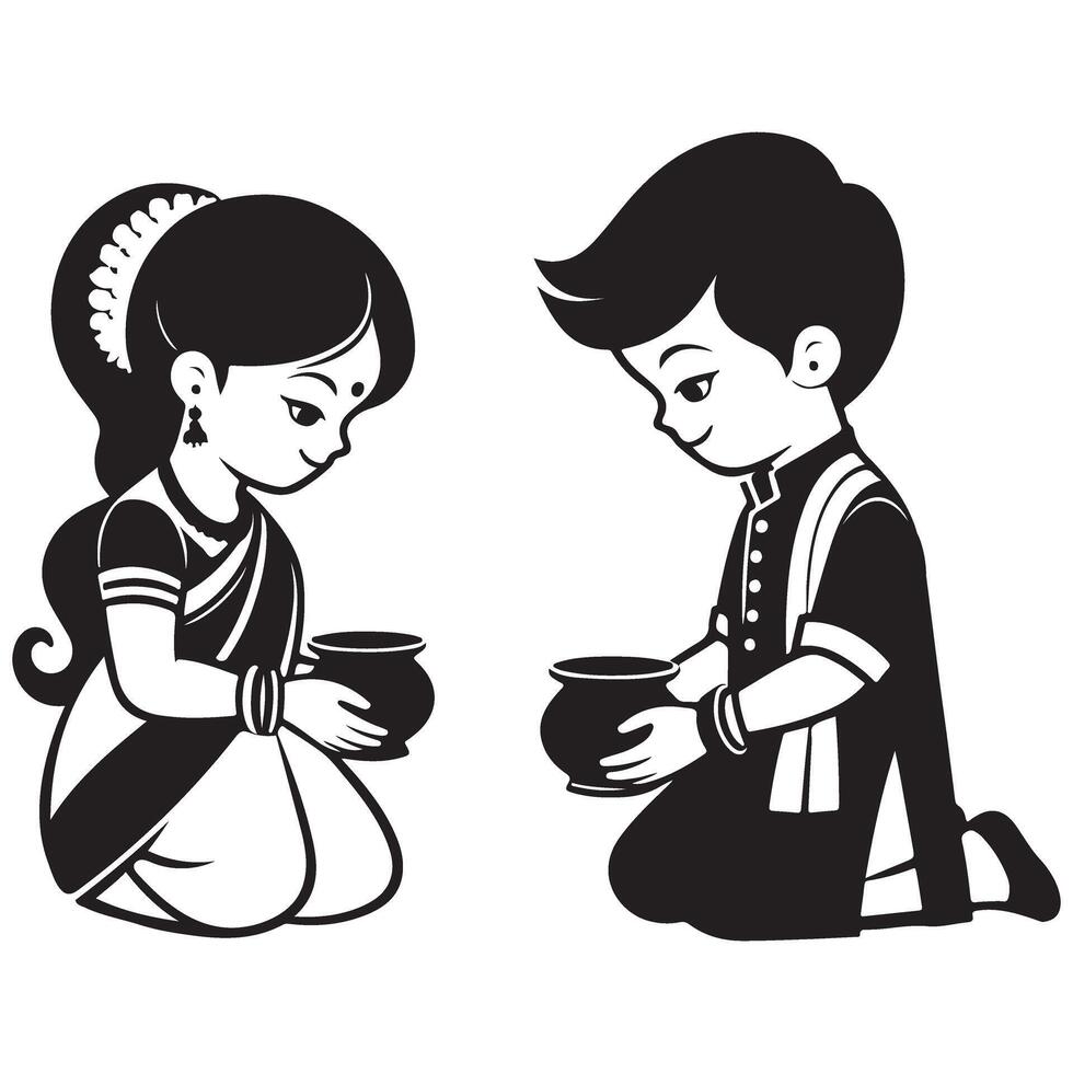 Bengali Hindu Wedding Rituals Illustration Adan Pradan Graphic Design vector