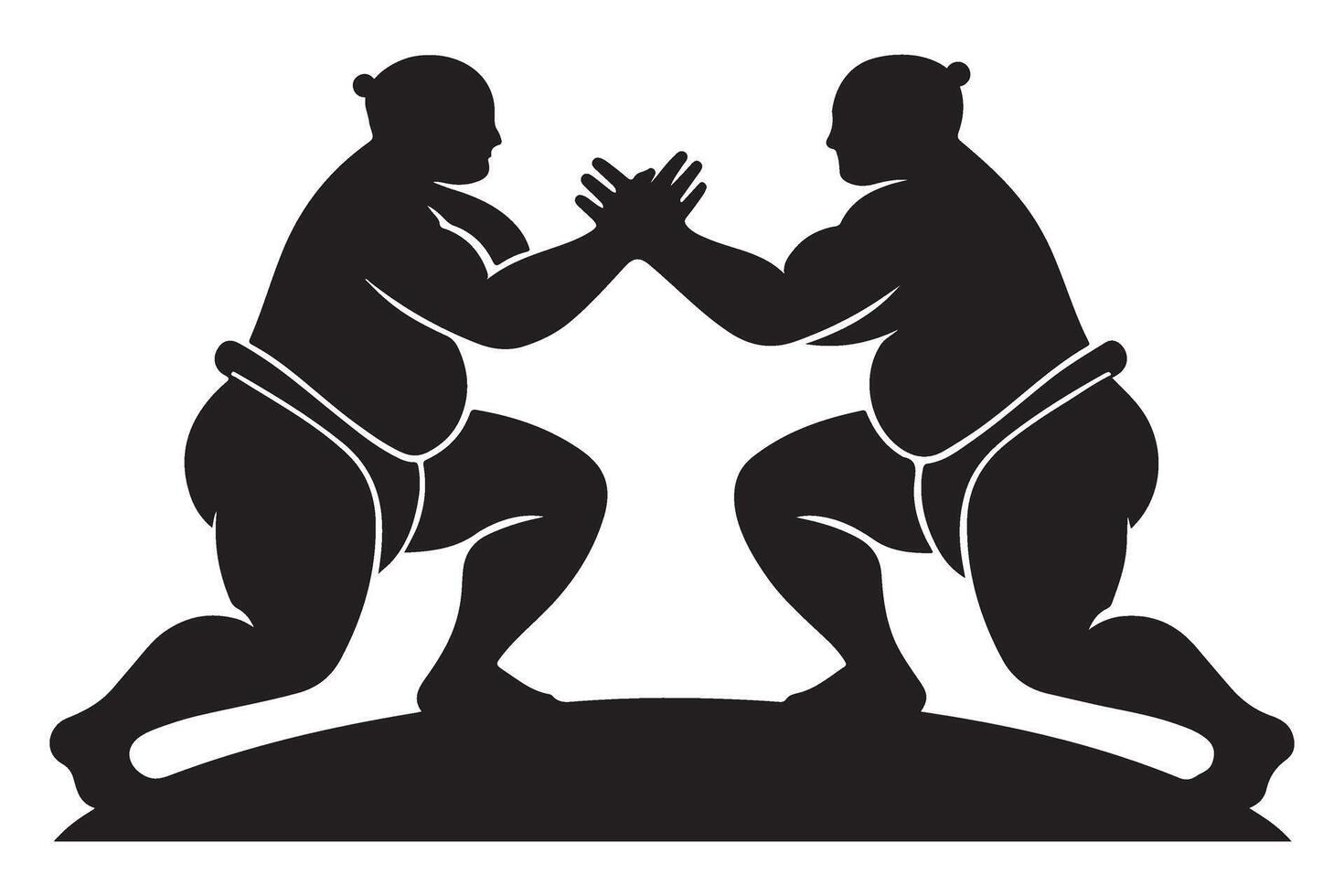 Sumo Wrestlers Facing Each Other in Silhouette Illustration vector