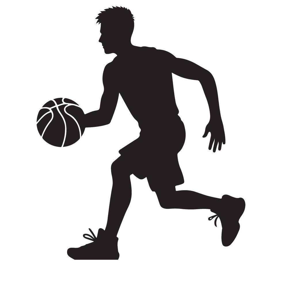 Silhouette Basketball Player Dribbling Ball Illustration Graphic vector