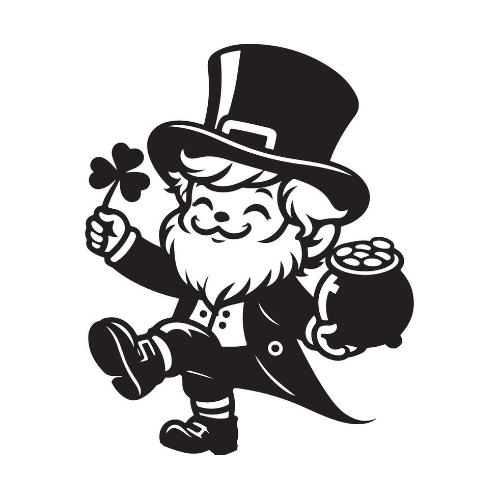 Happy Leprechaun Dancing with Pot of Gold Illustration vector