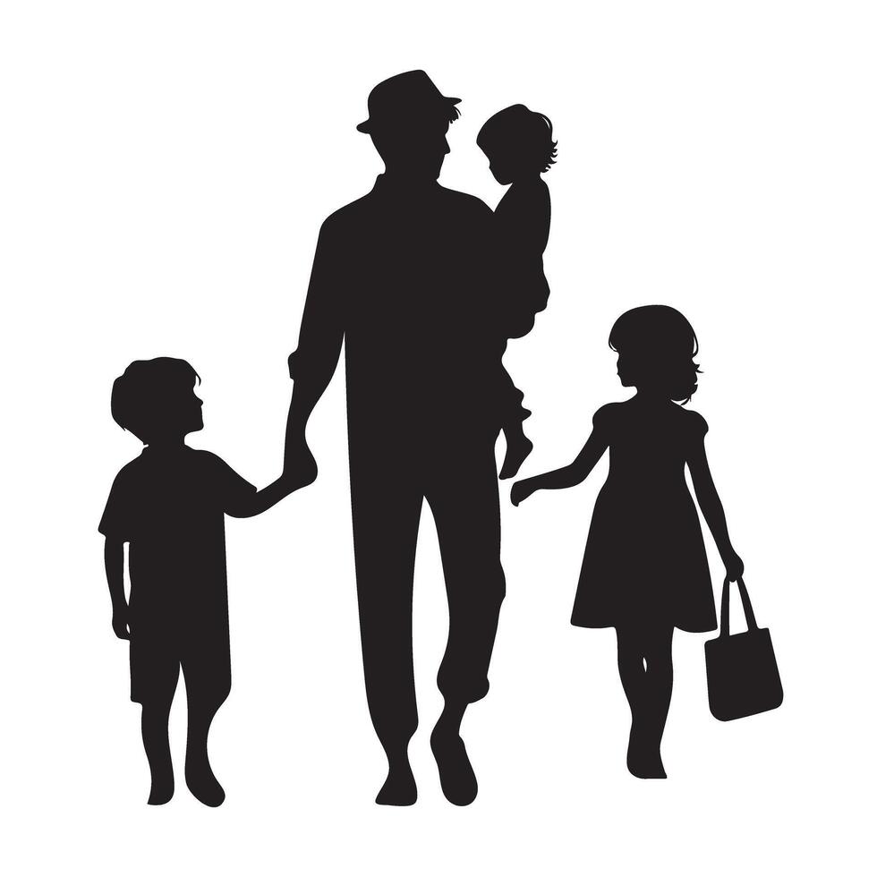 Father With Children Silhouette Walking Illustration Happy Family Design vector