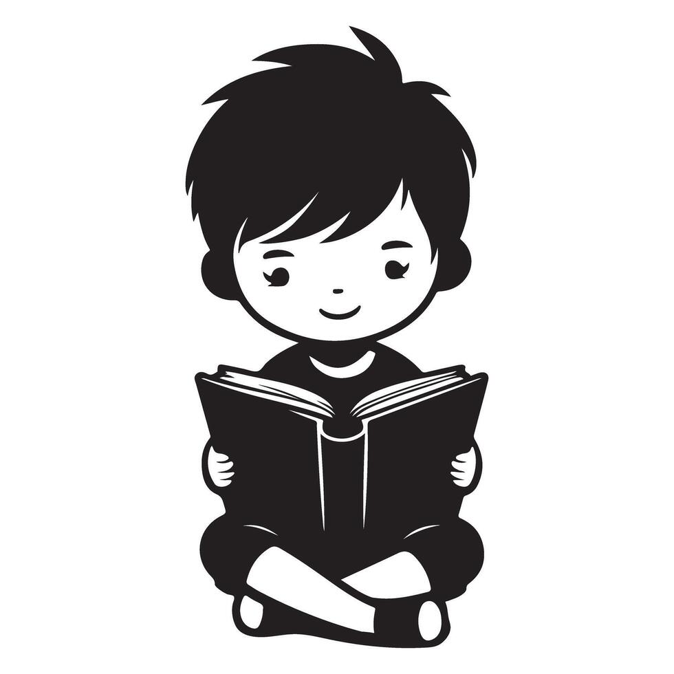 Cute Boy Reading Book Illustration Children Education vector