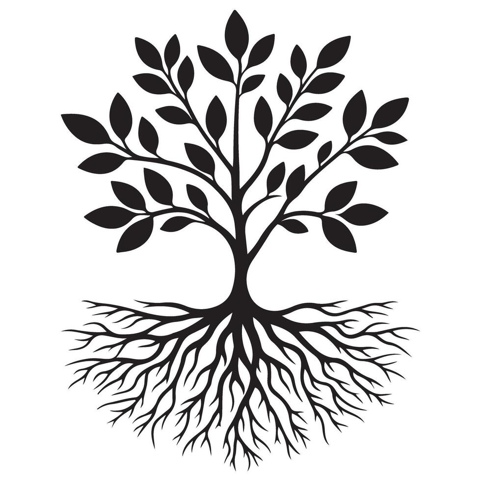 Tree Silhouette Art with Roots for Nature Inspired Designs vector