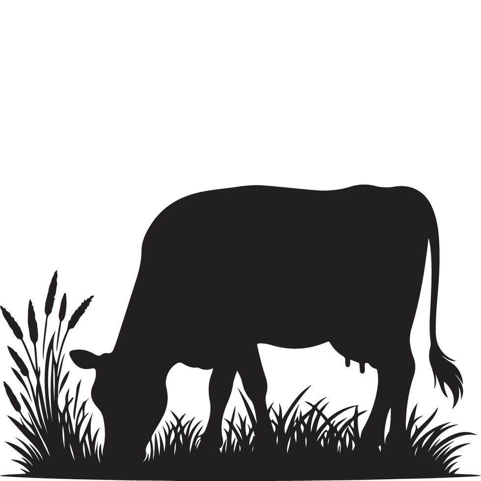 Silhouette Cow Grazing in Field Art Livestock Illustration vector
