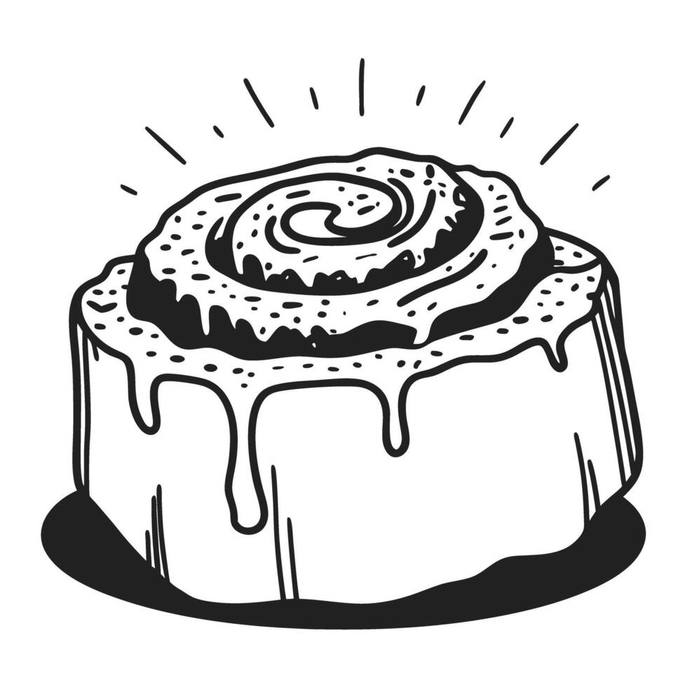 Cinnamon roll sketch hand drawn pastry illustration with icing swirls vector