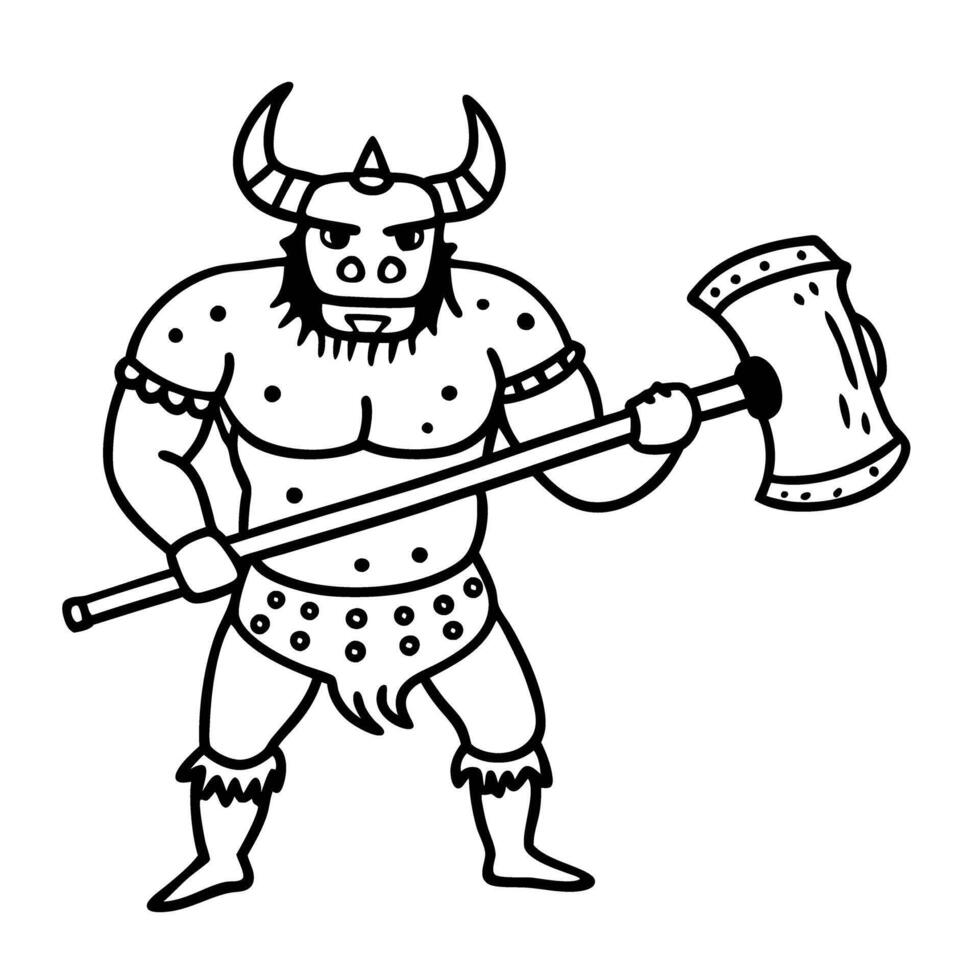 minotaur holding axe, mythical creature illustration vector