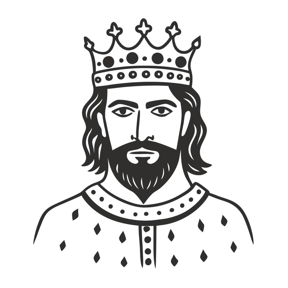 Medieval king with crown and robe, royal portrait with detailed beard and elegant attire vector
