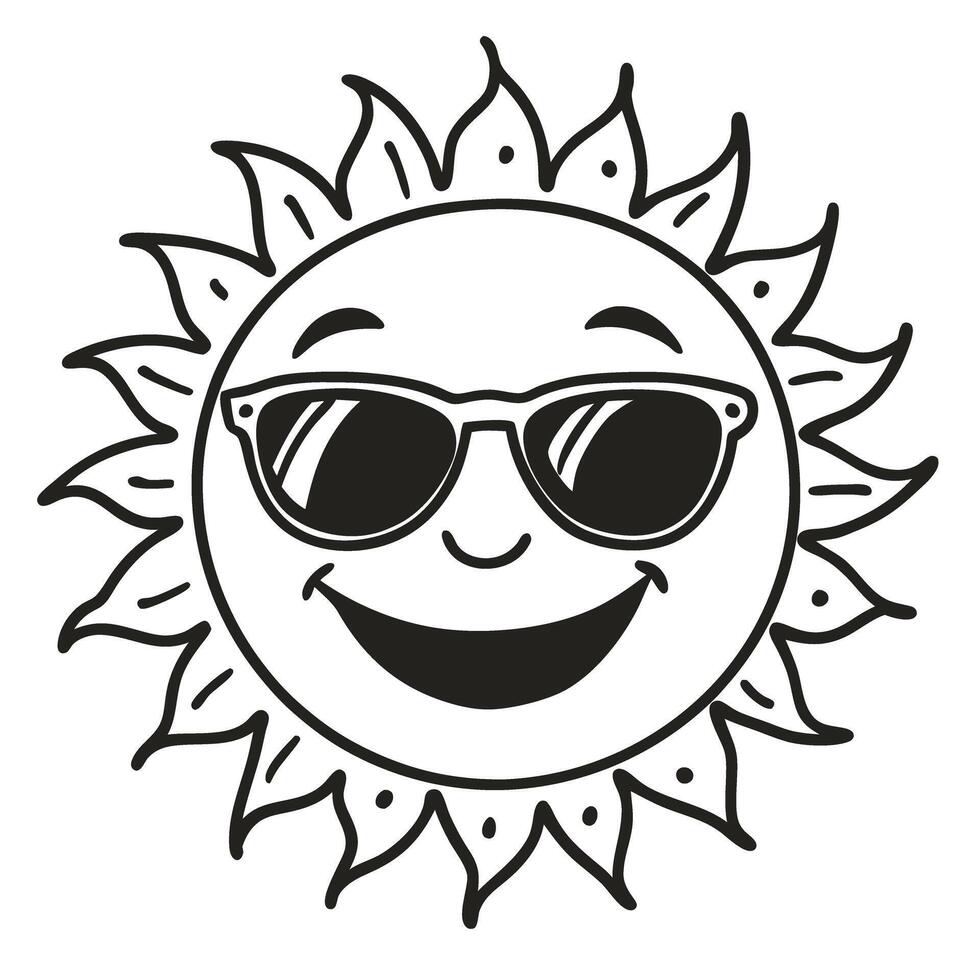Smiling sun wearing sunglasses with radiant rays illustration vector
