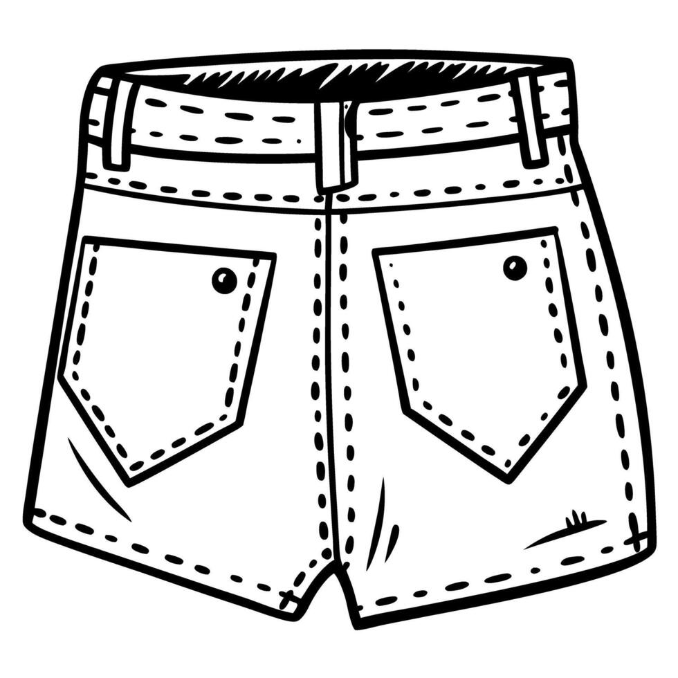 Line drawing of denim shorts, casual clothing fashion illustration vector