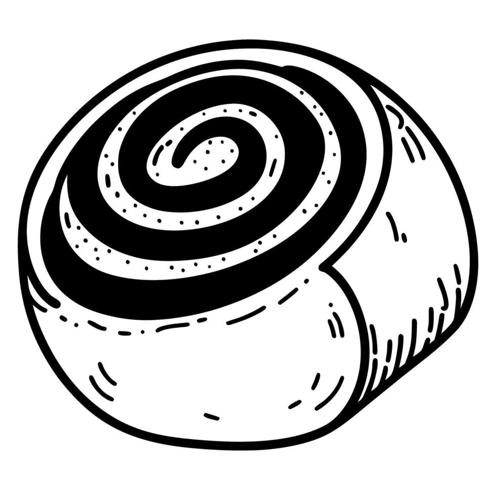 hand drawn cinnamon roll illustration black and white swirl pastry, sketch art bakery, dessert vector