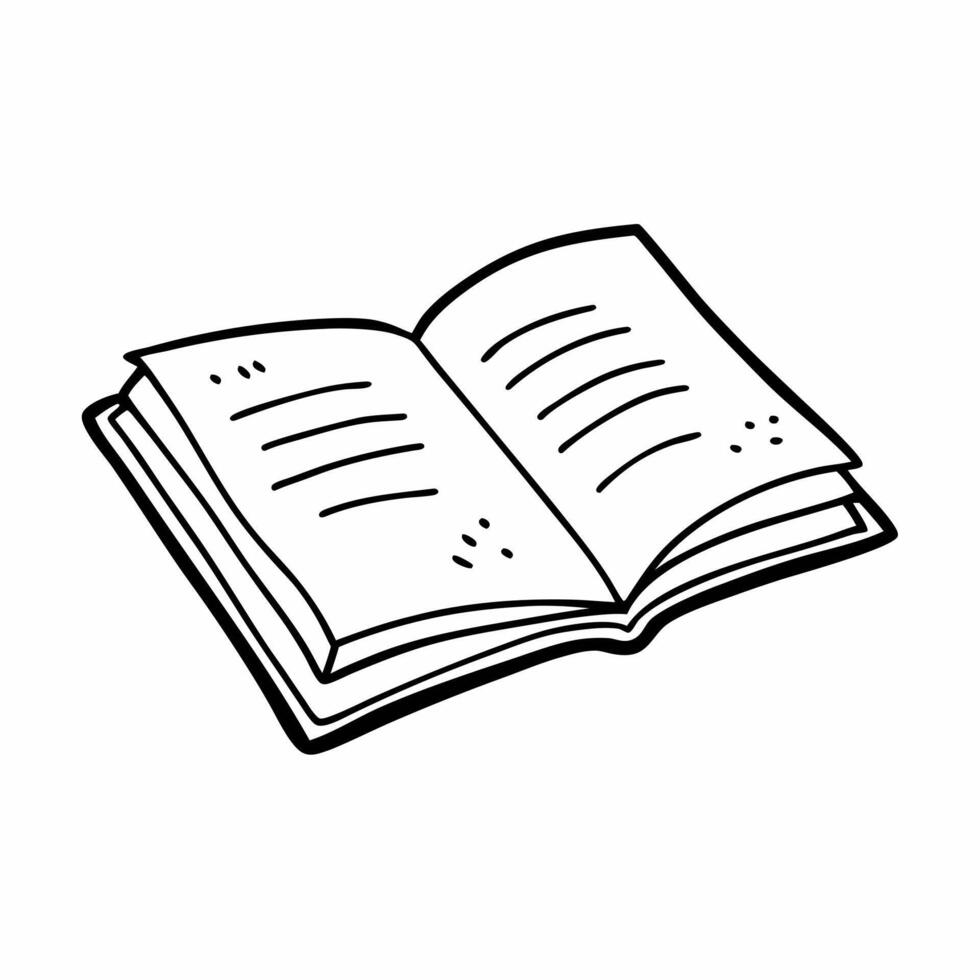 Hand Drawn Open Book Illustration in Black and White vector