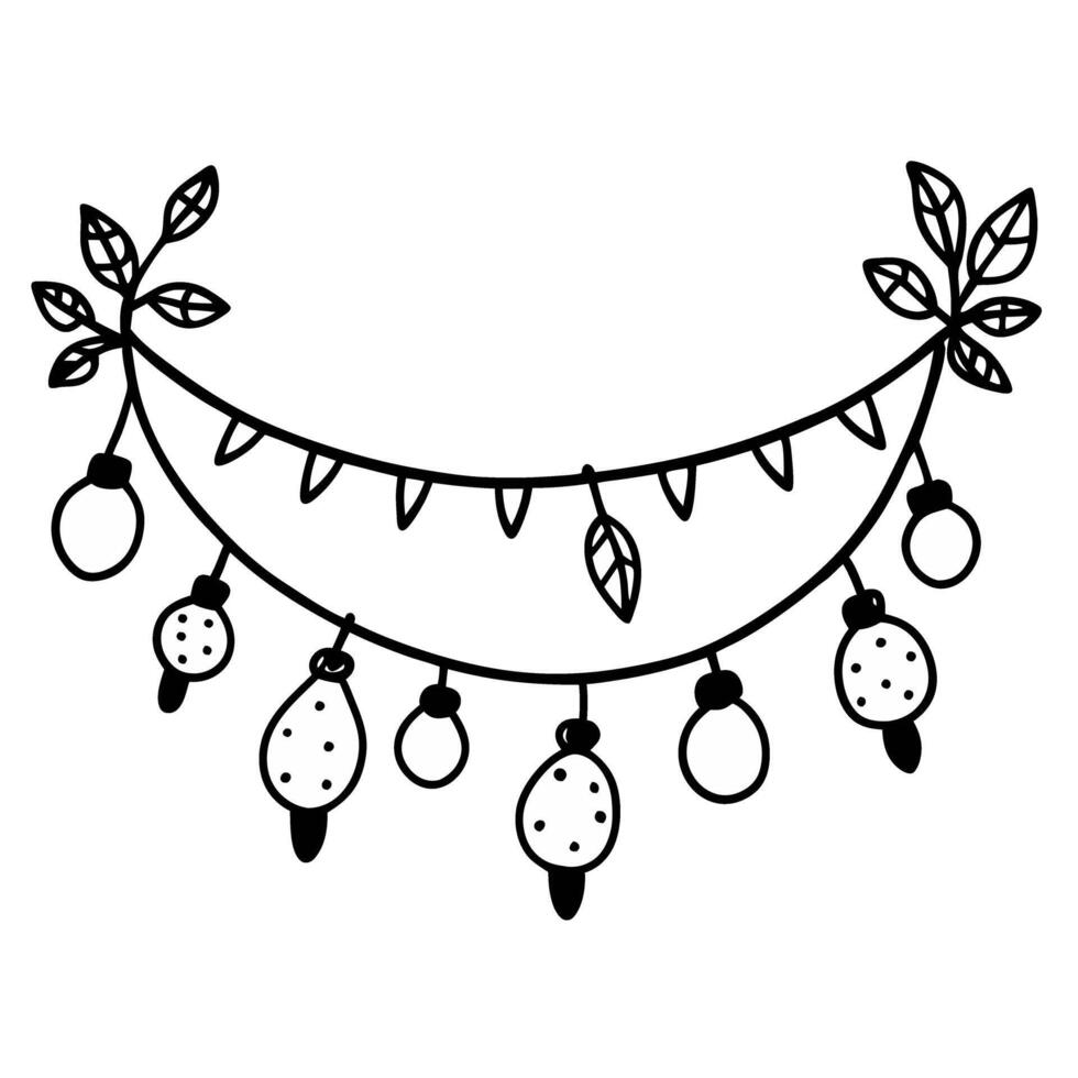 Festive Leafy Garland with Lemons and Lights Illustration vector