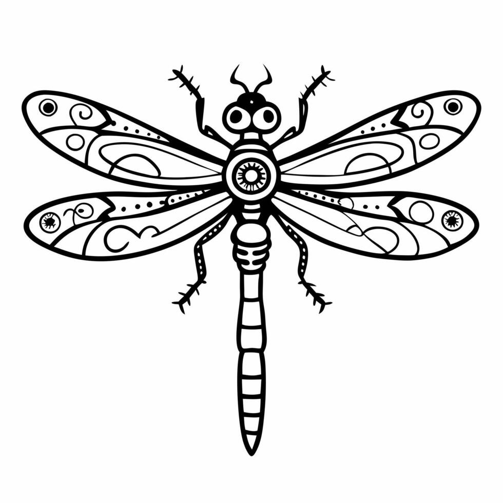 Intricate Dragonfly Line Art Illustration for Nature and Tattoo Designs vector