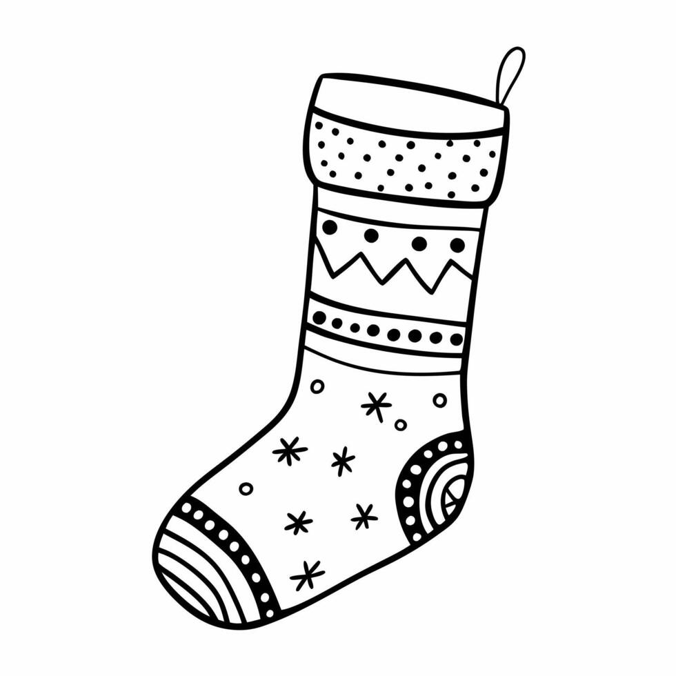 Festive Christmas Stocking Line Art Illustration with Decorative Patterns vector