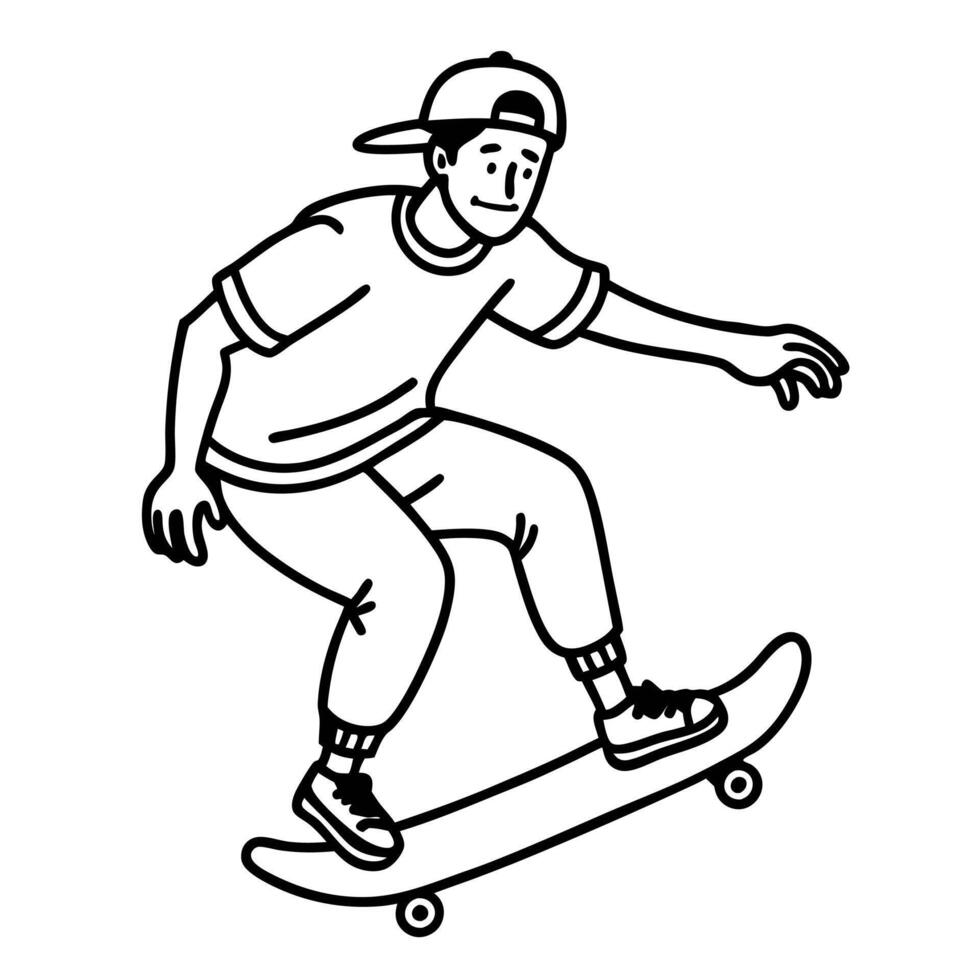 Black and White Illustration of a Skater Boy in Action vector