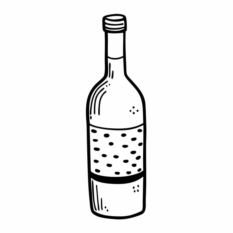 Hand Drawn Wine Bottle Illustration in Simple Black and White Style vector