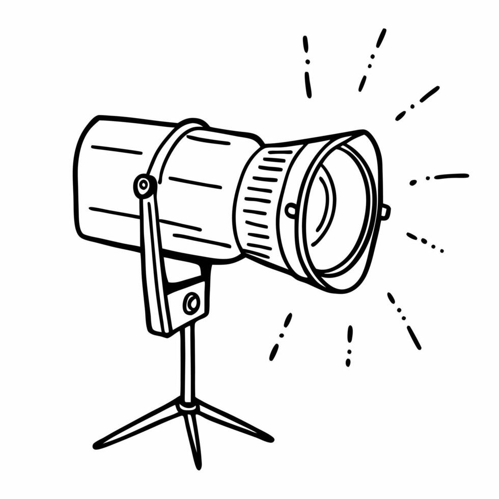 Hand Drawn Spotlight Illustration on Tripod for Creative Projects vector