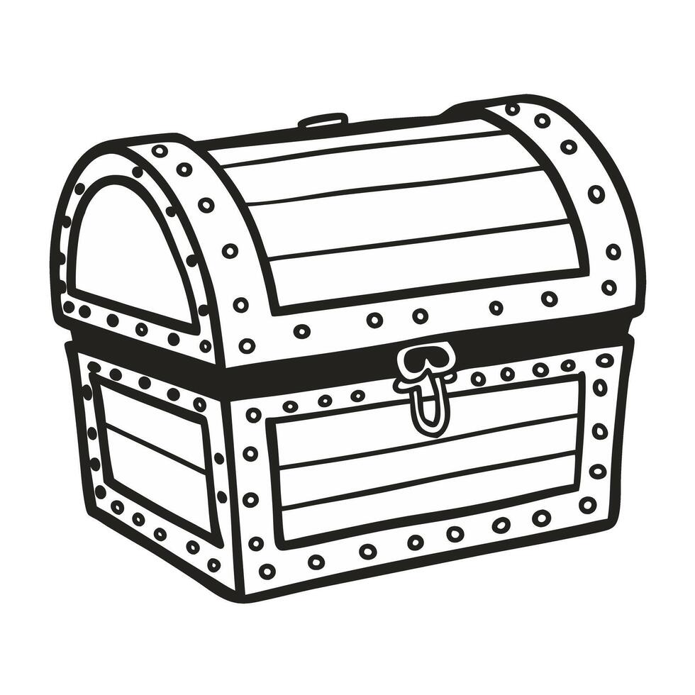 Hand Drawn Treasure Chest Illustration with Decorative Rivets and Lock vector