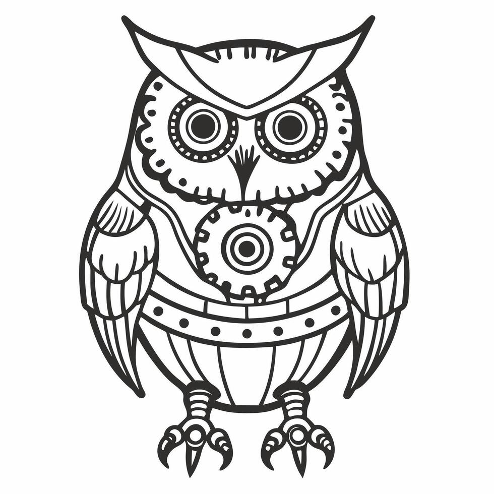 Steampunk Owl Illustration with Mechanical Details and Gears vector