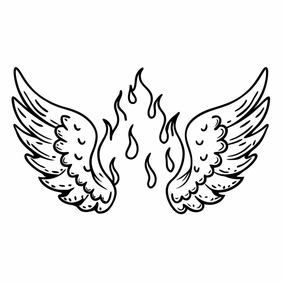 Hand Drawn Wings with Flames Illustration for Tattoo and Design vector