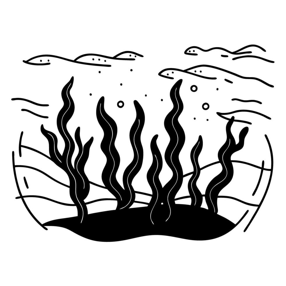 minimalist seaweed illustration in ocean, abstract aquatic design, underwater scene vector