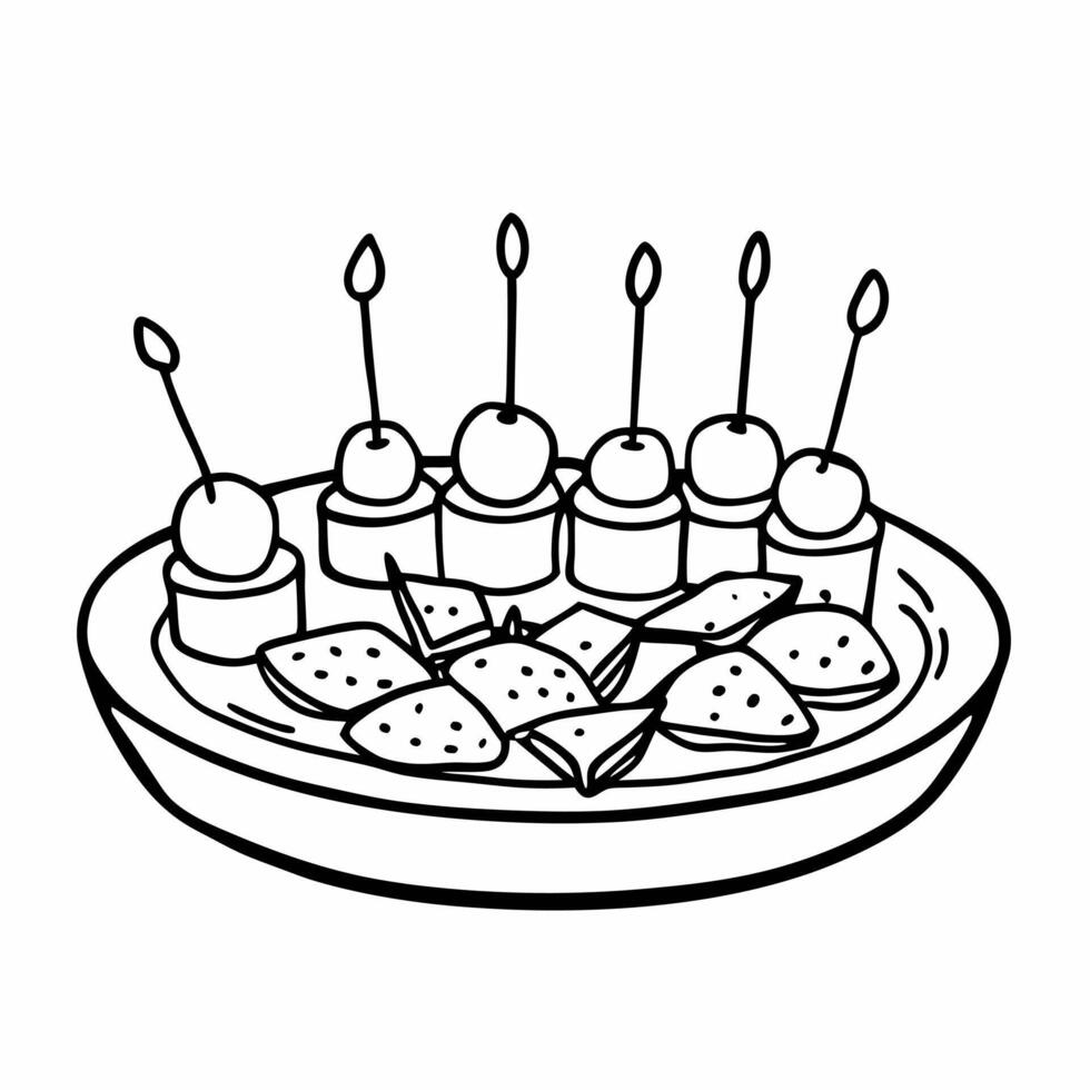 Illustration of Skewered Appetizers and Cheese Cubes on a Plate vector