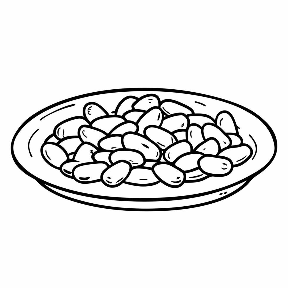 Hand Drawn Peanuts Illustration on Plate Classic Black and White Art vector