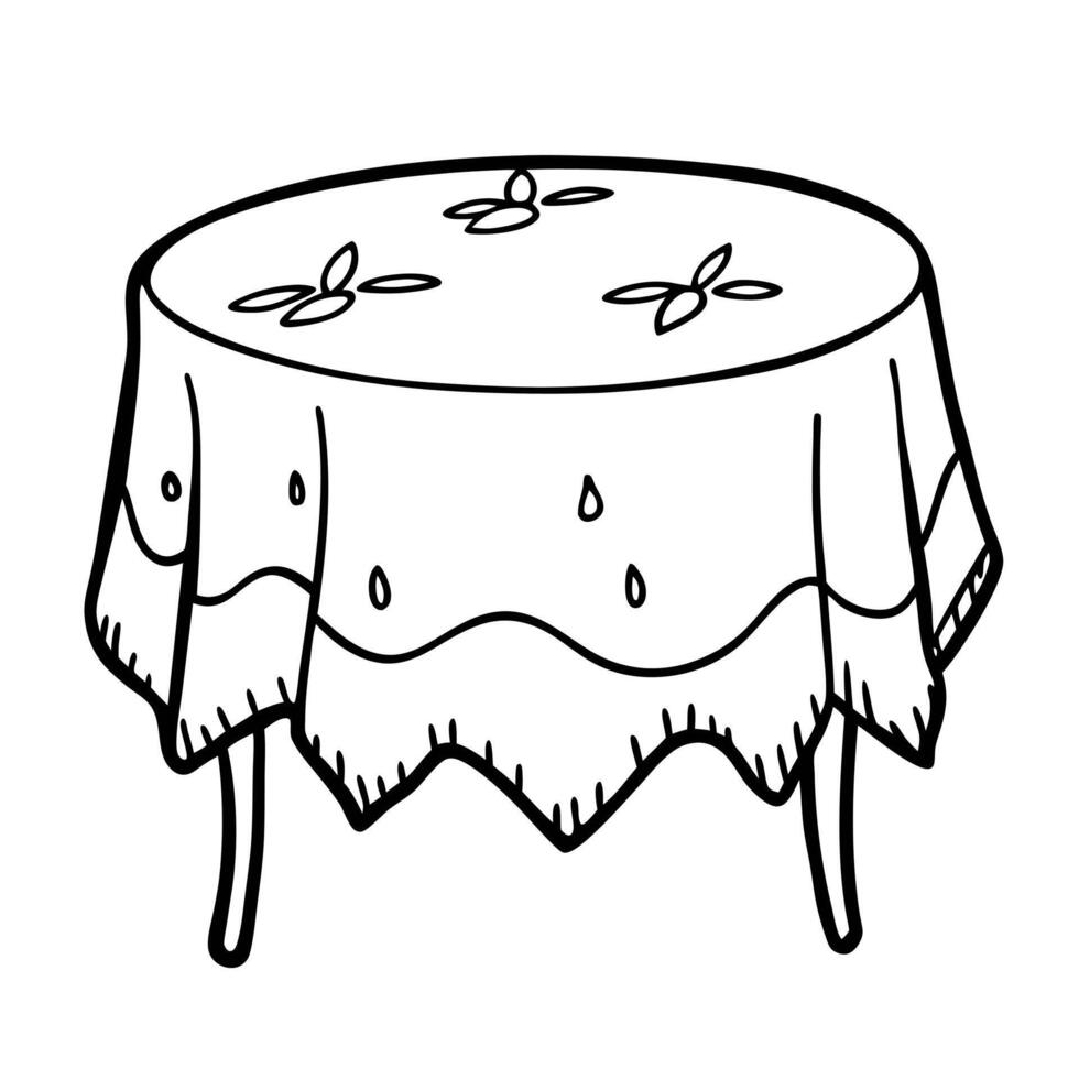 Hand Drawn Table with Decorative Tablecloth Black and White Illustration vector