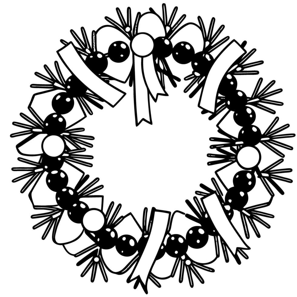 Christmas wreath design with pine branches and bows vector