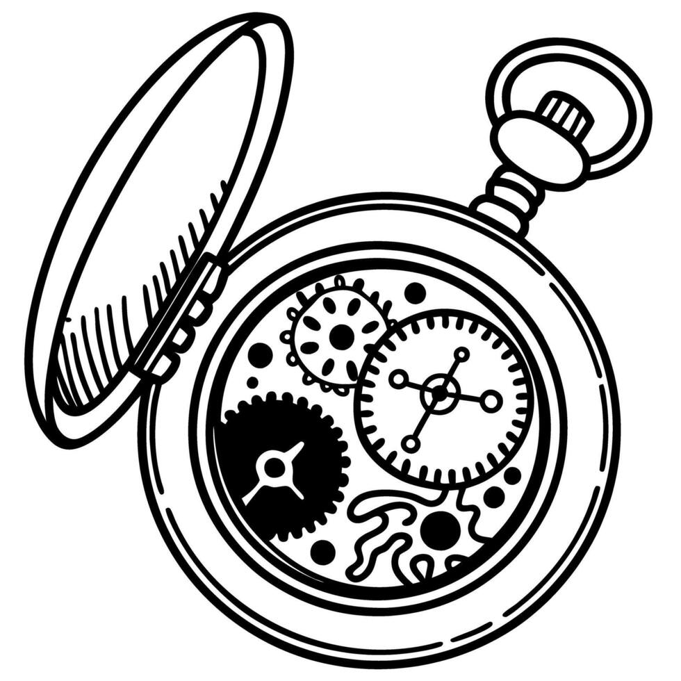 Vintage pocket watch with gears and mechanisms illustration vector