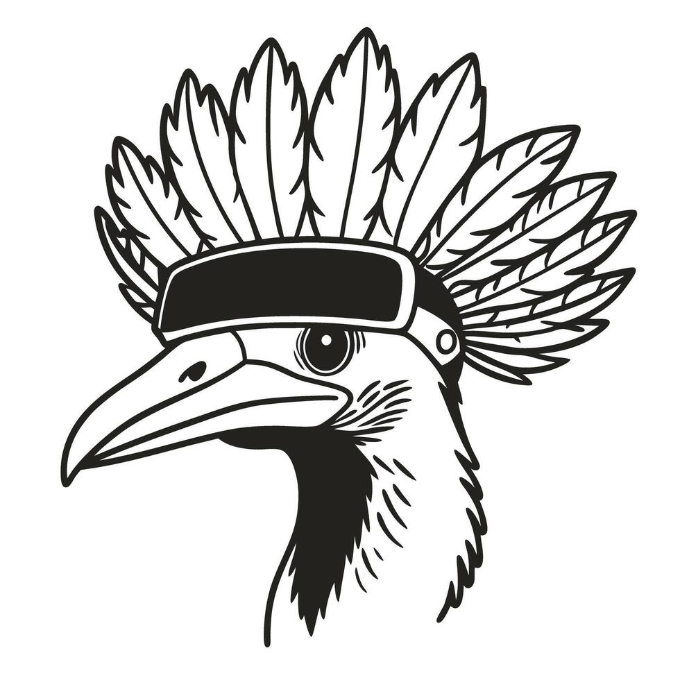 Tech savvy bird with feather headdress fusion of nature and technology, virtual reality concept vector
