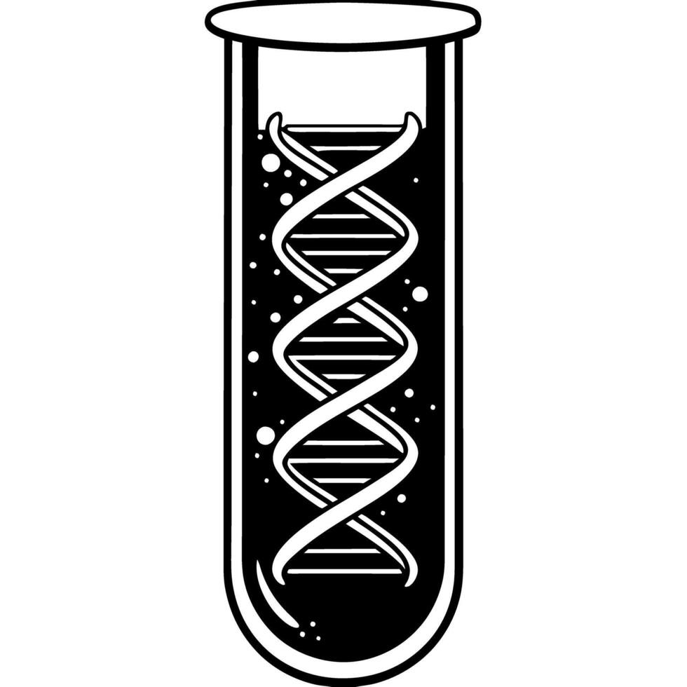 Dna helix inside test tube illustration genetic research, science innovation, biology analysis vector