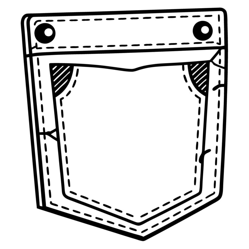 Denim pocket sketch with stitch details, outlined design fashion textile and garment icon vector