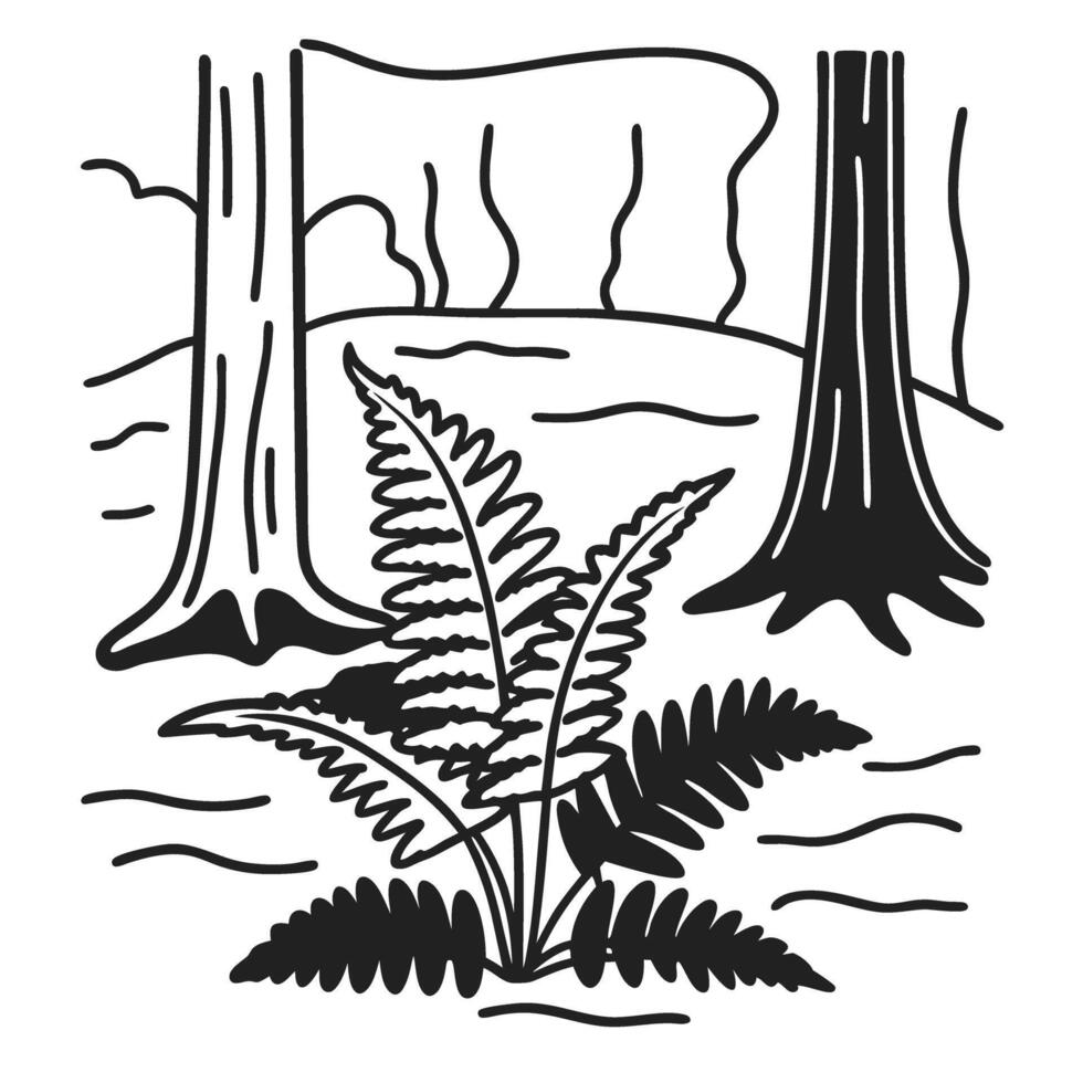 Forest landscape illustration with trees and ferns vector