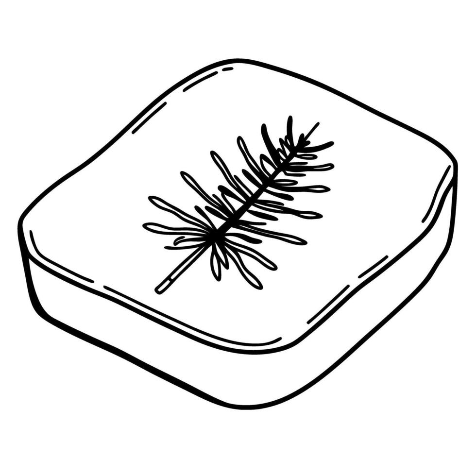 Botanical imprint on square soap elegant black line drawing of leaf on organic skincare base vector