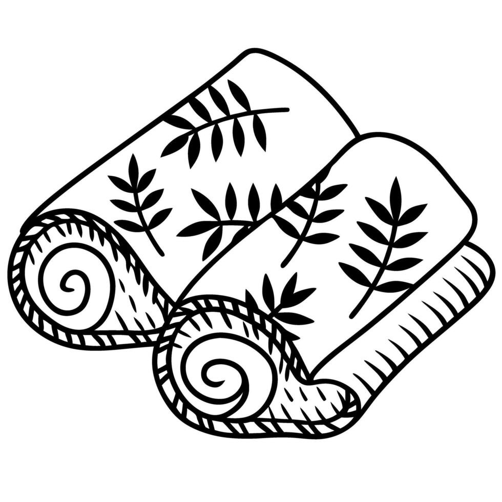 Leaf patterned towels, rolled in minimalist line art design vector